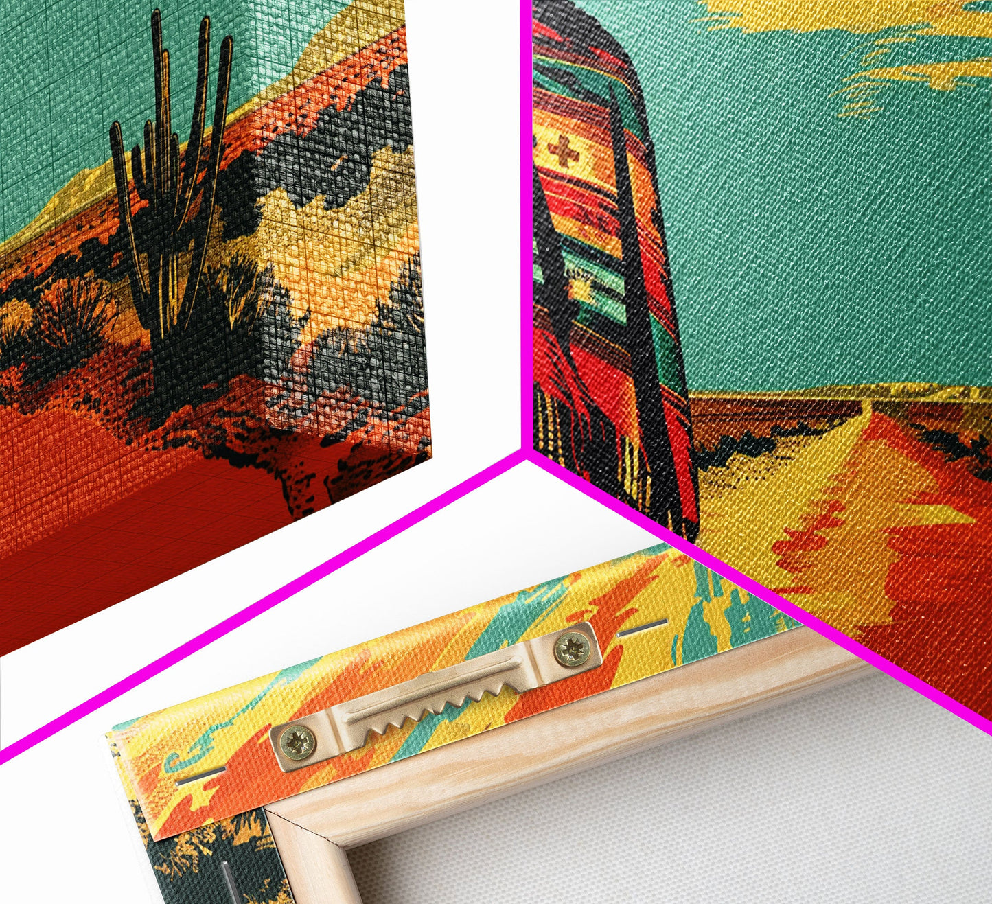 Lone Cowboy with Cactus in Desert, Perfect Living Room Art, Framed Canvas Print, Rustic Home Decoration, Boho Wall Art